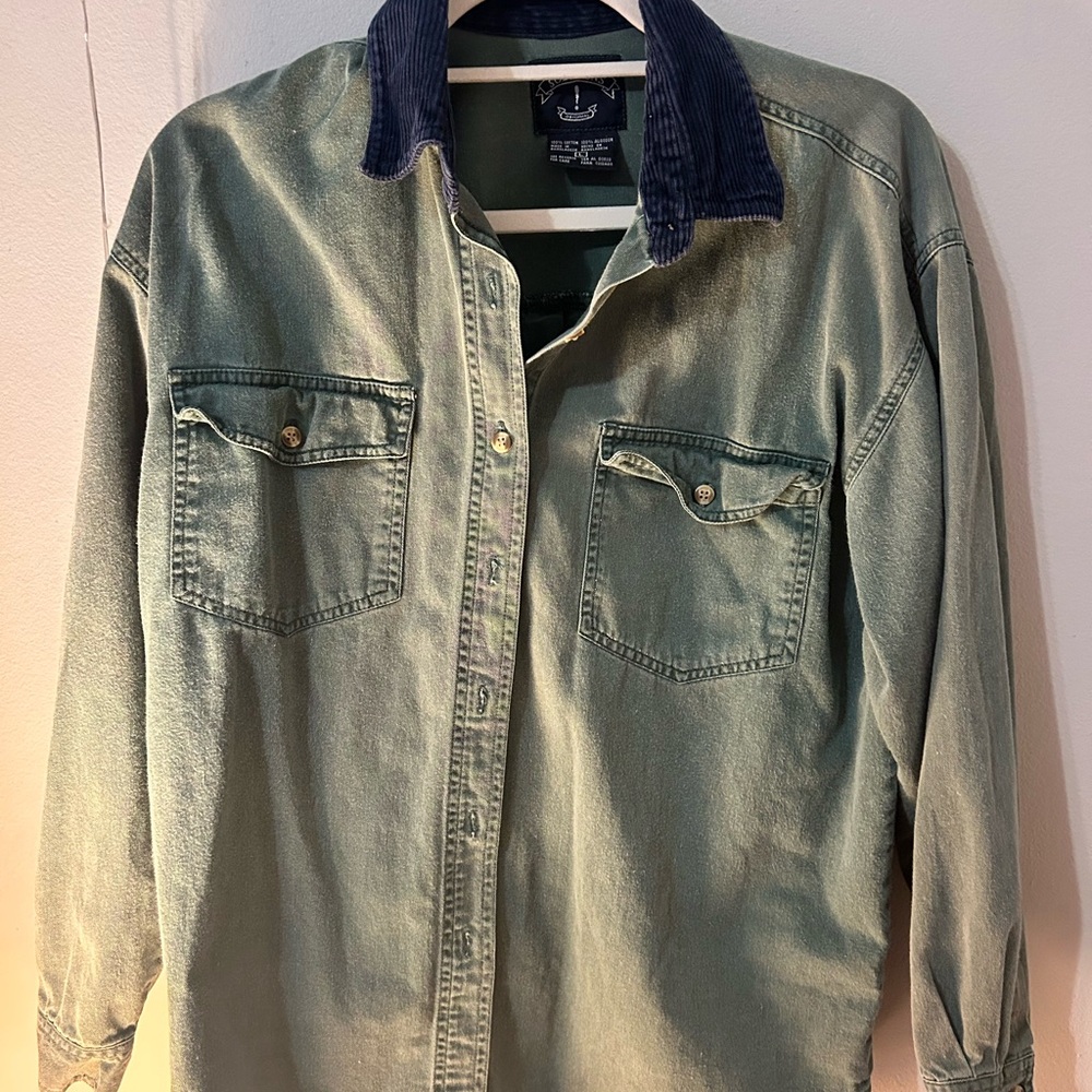 Solutions Olive Denim Shirt with Navy Collar